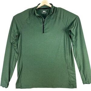 REI Co-op Pullover Mens Large Tall‎ Green 1/4 Zip Stretch Hiking Running Shirt